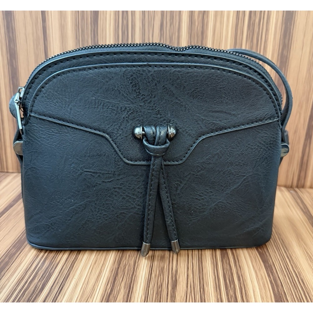 Sam & Hadley Mini Dome Crossbody Bag Purse Matte Black Vegan Leather Silver-tone